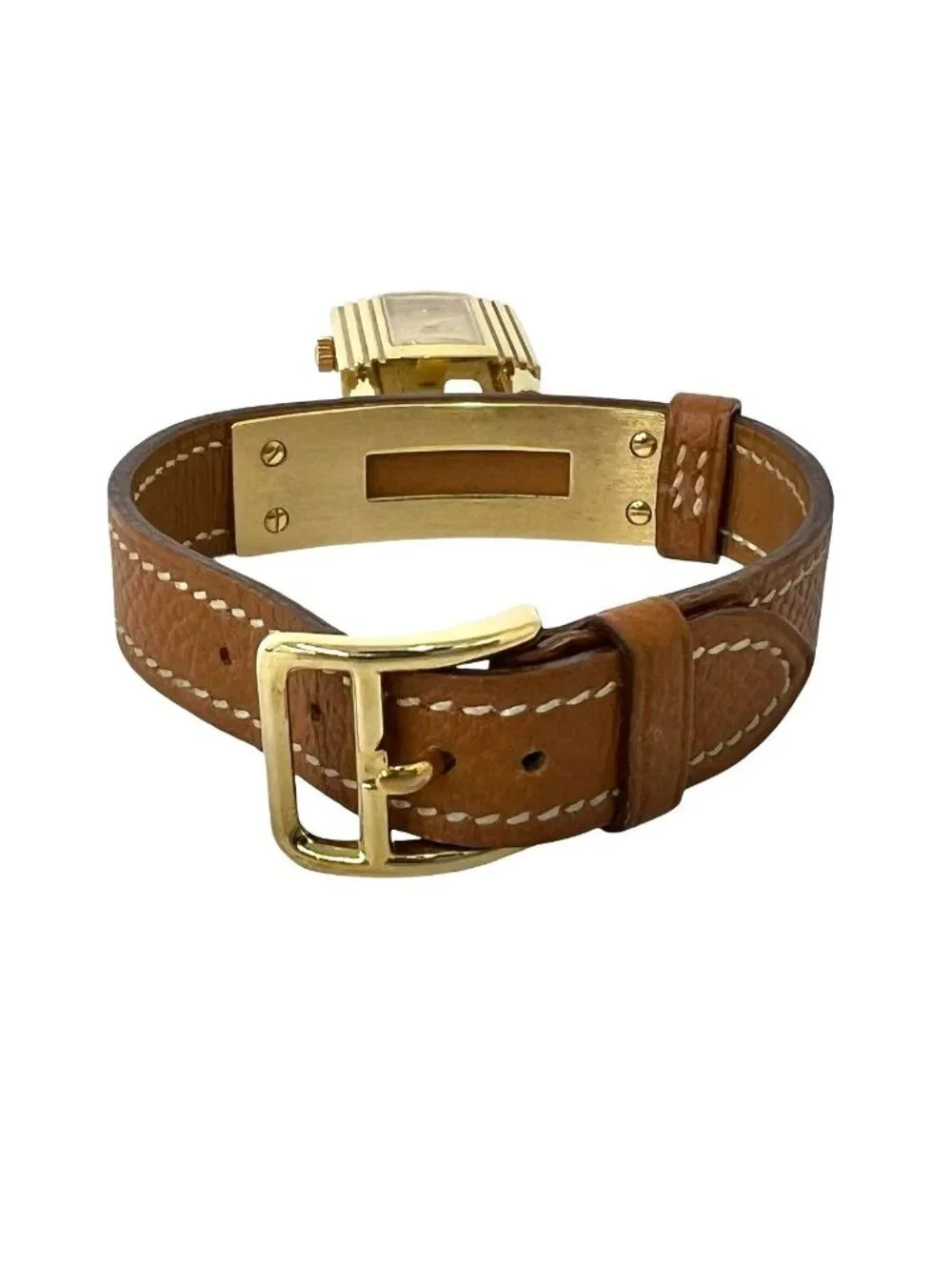 Hermes Vintage Kelly Watch Courchevel Wrist Gold Brown